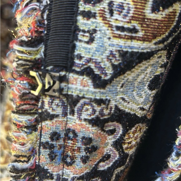 Chico's Tapestry Jacket Size 1(M) Black Brown Multi Metallic Accents Fringe EC - Picture 10 of 15